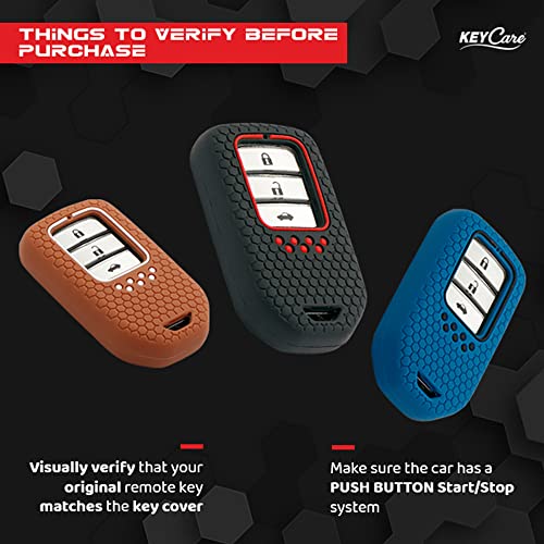 Image of Keycare Silicone Key Cover & Keychain Compatible for Honda City, Civic, Amaze, Elevate, WR-V, Accord, BR-V, CR-V, Mobilio, Jazz, Brio Smart Key (Brown +MAH Key Holder)