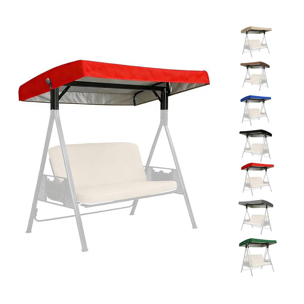 BEWEGNLNHK ﻿75''x47'' Outdoor Swing Canopy Replacement Top Cover, Sun Shade Swing Canopy Replacement Cover, 2 3 Seater Waterproof Porch Swing Canopy Replacement Top(Red)