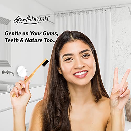 Image of Bamboo Manual Toothbrush For Adults & Kids, Round Handle Wooden Brush With Bpa Free Charcoal Activated Soft Bristles, Biodegradable, Anti-Bacterial & Eco-Friendly (Pack Of 1)