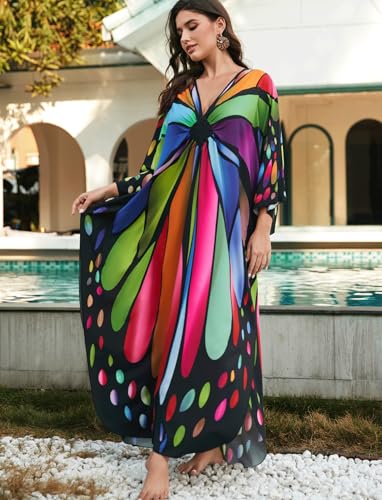 Kaftan Dresses for Women Plus Size Batwing Sleeve Caftans Long Bathing Suit Cover Up Maxi Beach Dress Loungewear3