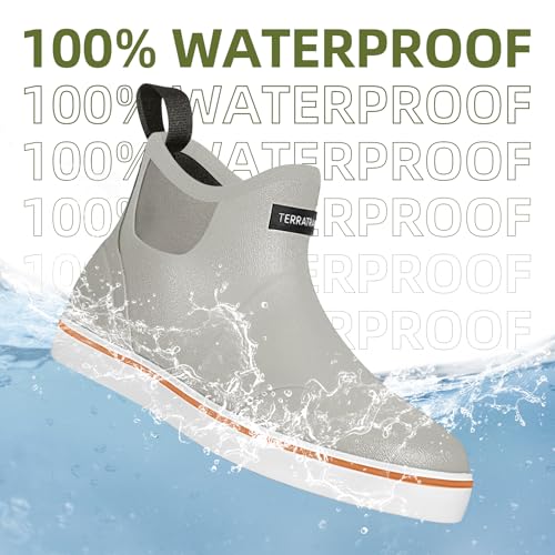 Image of Men's Waterproof Deck Boots, Slip-On Ankle Rubber Boots | 3.5mm neoprene with non-marking sole. 1.2 lbs light for all-day comfort. Dry feet for fishing, dock & yard work.