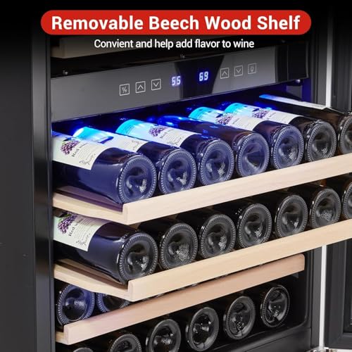 Image of GarveeTech 46 Bottle Built-in Wine Cooler, 24 Inch Single Zone Dual Temp Metal Wine Fridge, Under Counter or Standalone, Touch Control, Quiet, for Red White Champagne, Black