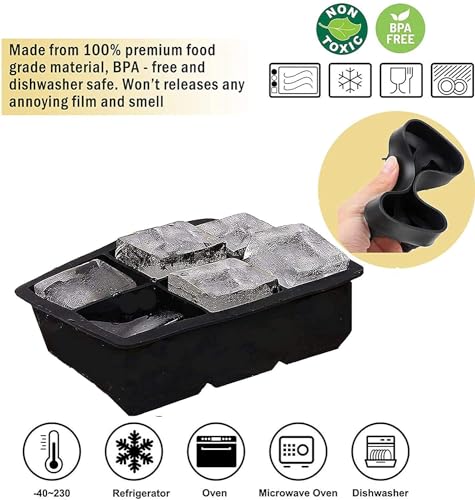 Image of Ice Cube Trays Premium Imported Ice Ball Maker | Silicone 6 Cavity Easy Release 6Cm Round Whiskey Mould with Lid & Funnel for Cocktail & Bourbon - (Color-Black, Weight-300Grams)