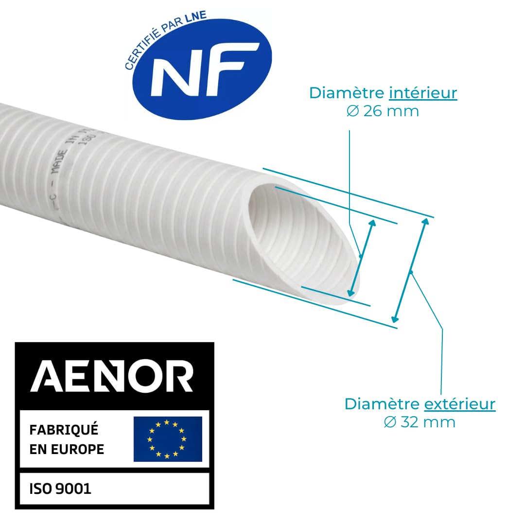 Couronne Rouleau 5M Tuyau PVC Blanc Pression Souple à coller Ø 32mm diamètre/Bassins et Piscines