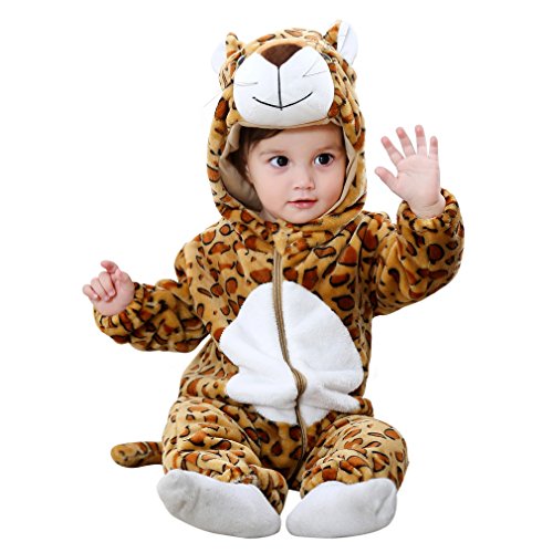 Image of MICHLEY Unisex Baby Animal Costume Winter Autumn Flannel Hooded Romper Cosplay Jumpsuit
