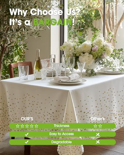 Image of Pureegg Plastic Table Cloth Disposable 8 Pack, 54 x 108 Inch Table Cloths, Graduation Decorations Class of 2026, Graduation Tablecloths, Rectangle, Plastic Cover, Leakproof & Sturdy, White and Gold