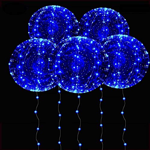 DANIDEER Led BoBo Balloons Warm White/Pink/Blue, 18 Inch 5 PCS Transparent Helium Balloons with String Lights, LED Light Balloons for Christmas, Birthday, Wedding and Party Decoration (Blue)