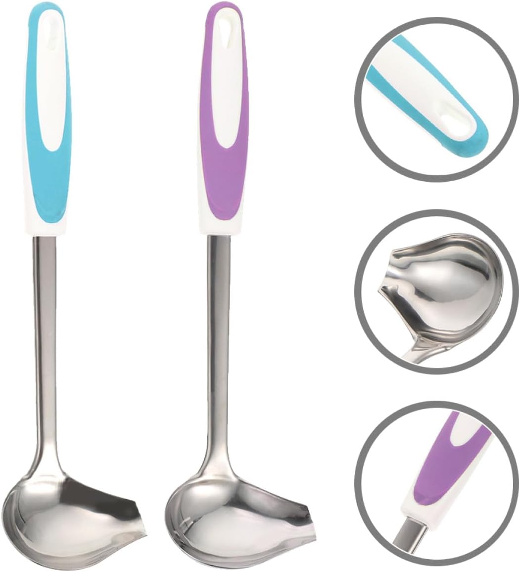 SOLUSTRE 2pcs Stainless Steel Gravy and Sauce Ladles with Non-slip Handles, Polished Spout Design for Precise Pouring, Kitchen Serving Utensils for Cooking and Dining