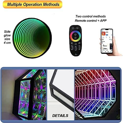 Futuristic RGB LED Tunnel Mirror Light - Cool Gaming Desk Lamp, Unique Hexagonal Ambient Night Lighting, Colorful Mood Changing Decor for Modern Home & Office (Medium - 50cm)