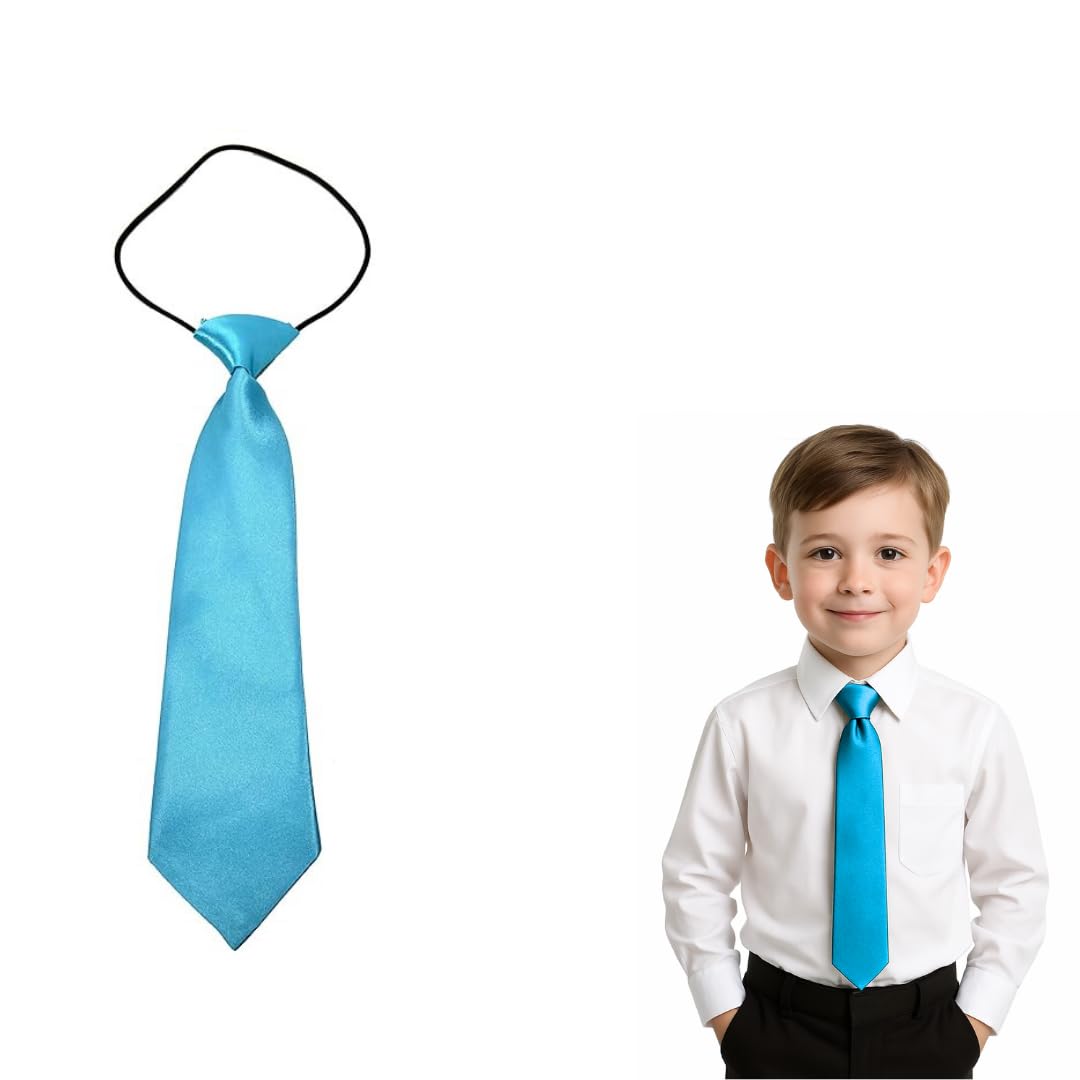 The Tie Company Boys Turquoise The Tie Co™ Kids Satin Elasticated Tie – Solid Plain Colour Pre-Tied & Girls Neck Tie