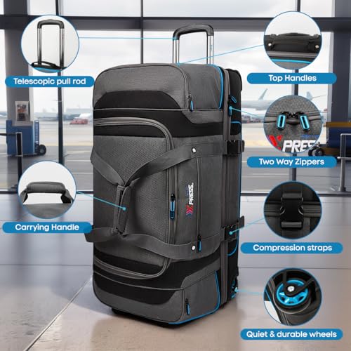 30''Extra Large Rolling Duffle Bag with Wheels w/Handle,Big Expandable Travel Duffle Bag for Men Wome,2 Layers of Space, Multiple Interior and Exterior Pockets#TBL-074,Blue4