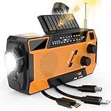 Greadio 2025 最新 多機能防災ラジオ 充電式 3で1 充電ケーブル内蔵 3種類のポータブル懐中電灯付き ソーラー 手回し発電 2000mAhバッテリー SOS緊急警報 震災 津波 台風などの緊急事態のため AM/FMラジオ 地震 津波 地震 防災グッズ 日本語取扱説明書付き（オレンジ）