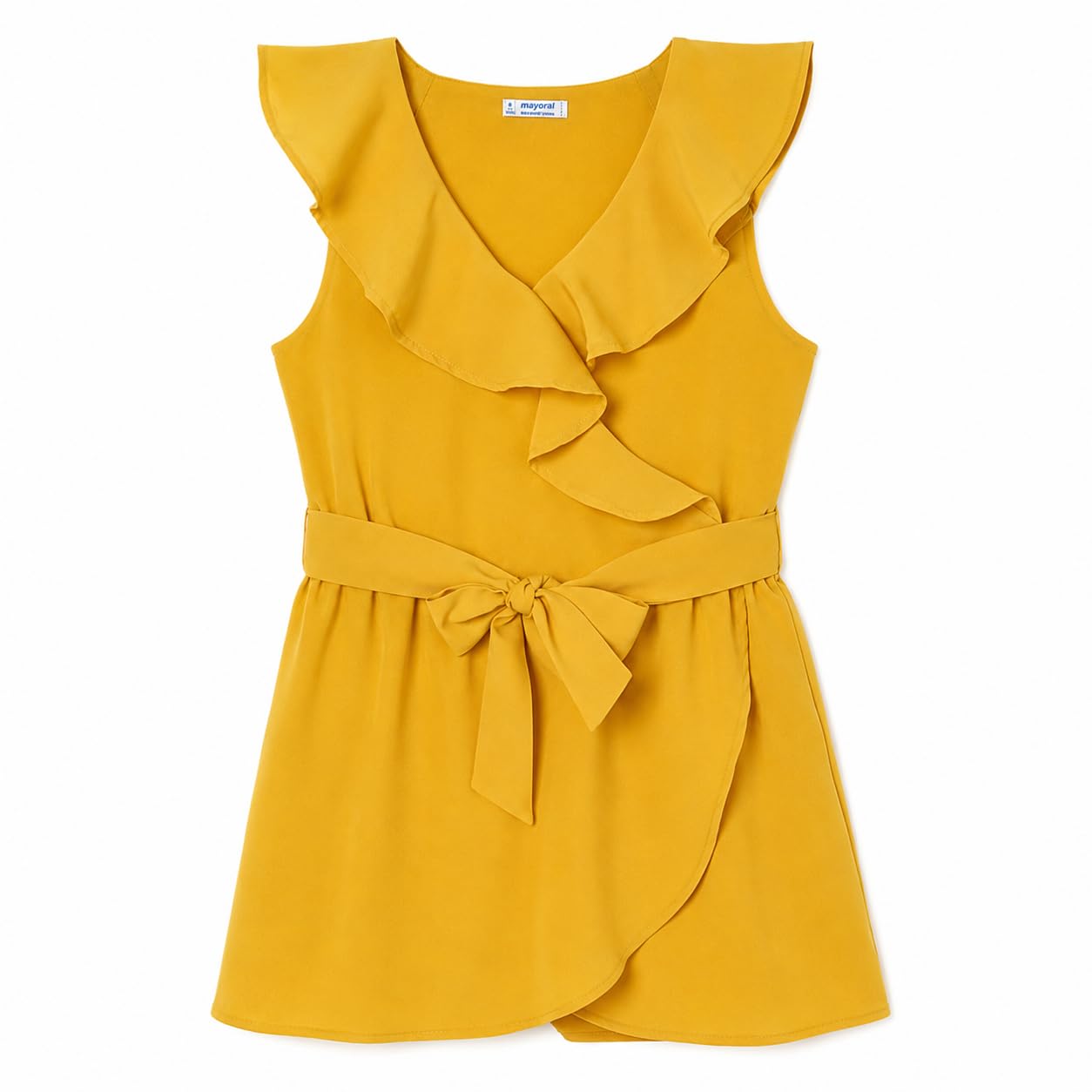 Jumpsuit Schleife mit Rüschen, Sommerkleid für Mädchen, elegantes und frisches gelbes Kleid für Zeremonien, Partys, Urlaub und besondere Anlässe, Modell 6816