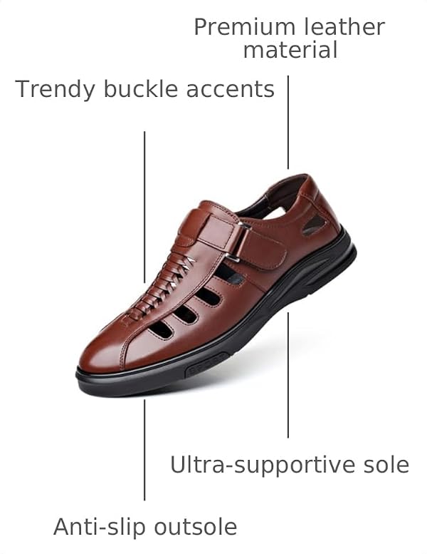 Veslexth Men's Sandals Causal Leather Shoes Outdoor Sport Lightweight Arch Support Walking Anti-Slip Loafers Brown by Veslexth - Used condition - Image 3