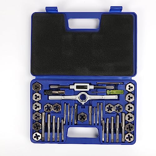 WaKuKa 40pcs Tap and Die Set (SAE) | Standard Thread Repair Kit | Threading Tool Set for Cutting External and Internal Threads, Screw Thread Cutting Tools with Storage Case