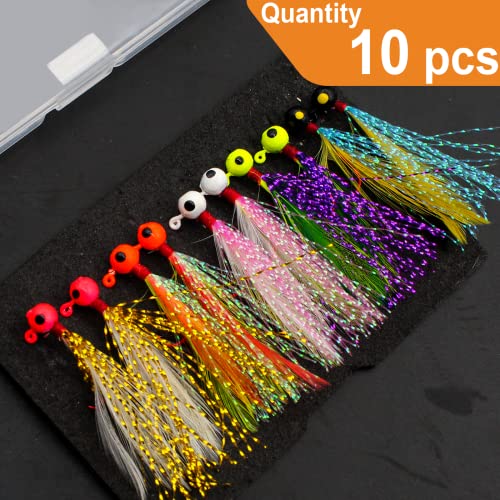 Ghanneey 10Pcs Feather Fly Tying Jig Heads Jig High Carbon Hook Fly Fishing Lure Set Freshwater And Saltwater For Salmon Trout Bass #TOP2
