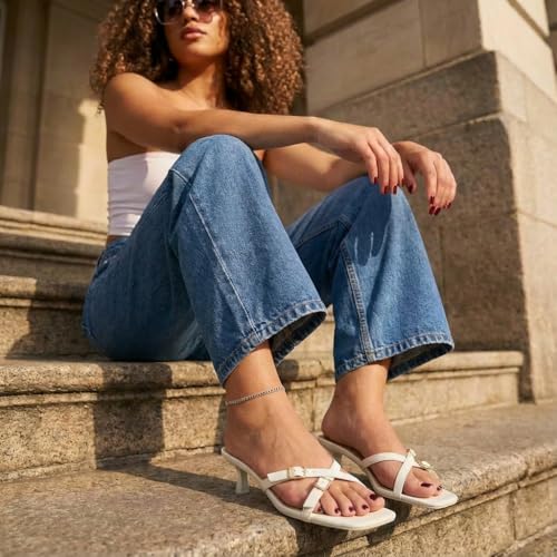 CUSHIONAIRE Milan Kitten Heels for Women, Strappy Heeled Sandals with Cushioned Footbed, Open Toe Slip On Dressy Sandal, Wide Widths Available, CREAM 8.5 by CUSHIONAIRE - Used condition - Image 8