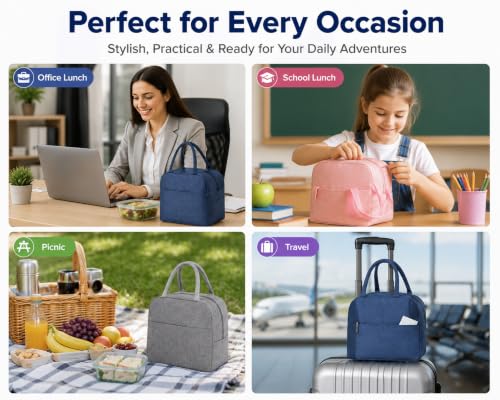 Image of Milton Pack of 3 Insulated Lunch Bags for Daily Meal Storage, Thermal Food Carrier with Large Capacity for Work School Picnic and Travel Use, (Blue,Pink,Grey