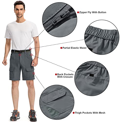 Jessie Kidden Men's Outdoor Sport Casual Elastic Waist Lightweight Water Resistant Quick Dry Cargo Fishing Hiking Shorts (6018 Dark Grey 42) #TOP2