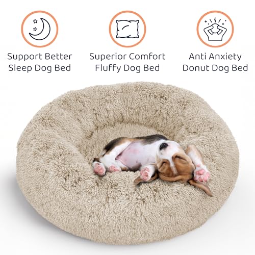 Donut Dog Bed - Premium Comfort for Anxiety Relief - Fluffy & Calming Design with Ultra-Plush Support | Cozy Round Dog Bed with Super Soft Circle Style (Beige, Small) - Image 4