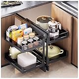 panier pour meuble dangle cuisine 【Durable Construction】Notre organisateur coulissant à double couche est fabriqué en acier au carbone pour une durabilité et une stabilité accrues. Les quatre paniers amovibles, en alliage d'aluminium et verre trempé, permettent un nettoyage et un entretien faciles, supportant jusqu'à 80 kg de poids total.