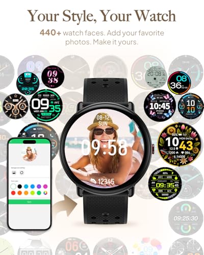 Image of Smart Watch for Women Men, for Android iOS with Sleep & Calorie Monitor, Pedometer Fitness Tracker, Bluetooth Call, IP68 Waterproof, 112+ Sport Modes Round Face Smartwatch (Black)