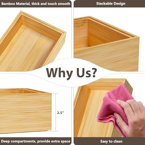 Greatseas Kitchen Drawer Organizer Bins, Stackable Bamboo Deep Drawer Organizer for Silverware, Utensils, Cutlery, Flatware, Junk Drawer, Dresser, Bathroom, 15" x 6" x 2.5" (Set of 2) - Image 8