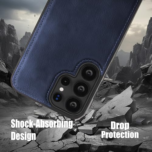 Image of Leather Case for Samsung Galaxy S25 Ultra Premium Protective Stylish Slim Cover with Shockproof Raised Edges Blue