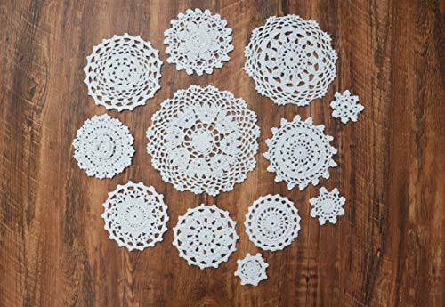 TOSEEY 24 Vintage Hand Made Crochet Doilies Crochet Motifs 2-7 inches Round White Beige (12pcs Beige & 12pcs White) - Thumbnail 2
