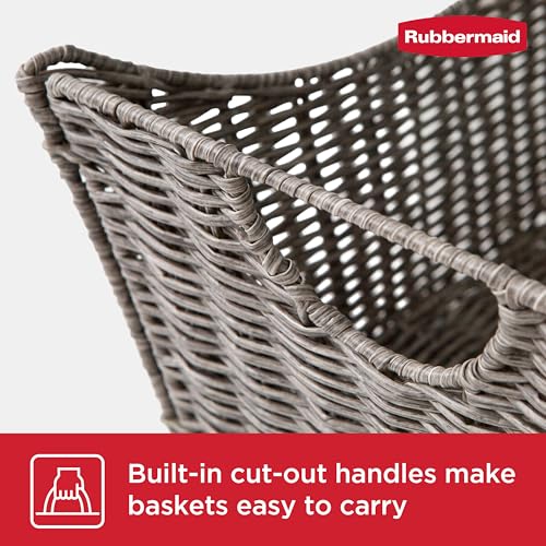 Rubbermaid Set of 2 Multi-Purpose Storage Baskets for Indoors or Outdoors, Woven Resin Rattan Decorative Baskets for Home Organizing, 15 x 11.25 x 7.25 Inch, Dark Gray by Rubbermaid - Image 6