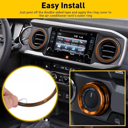 Image of Aluminum Alloy AC Knob Covers & Vent Outer Rings Kit for Toyota Tacoma 2016-2023 (8pcs Orange) - HVAC Control Button Covers, Air Conditioner Vent Trim Rings, Metal Interior Upgrade Accessories