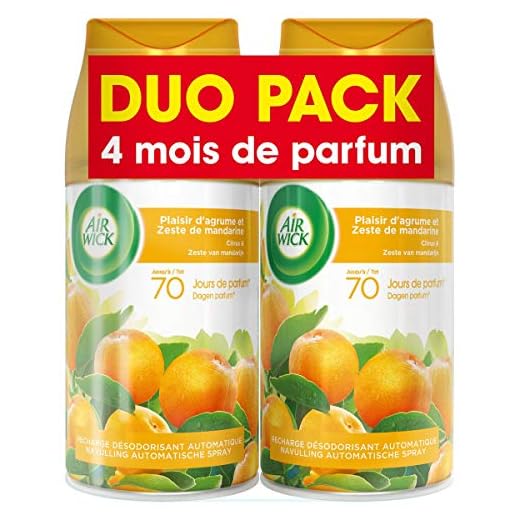 Air Wick Desodorisant Maison Recharge Diffuseur FreshMatic Plaisir d'Agrumes et Zeste de Mandarine 250 ml -Lot de 2