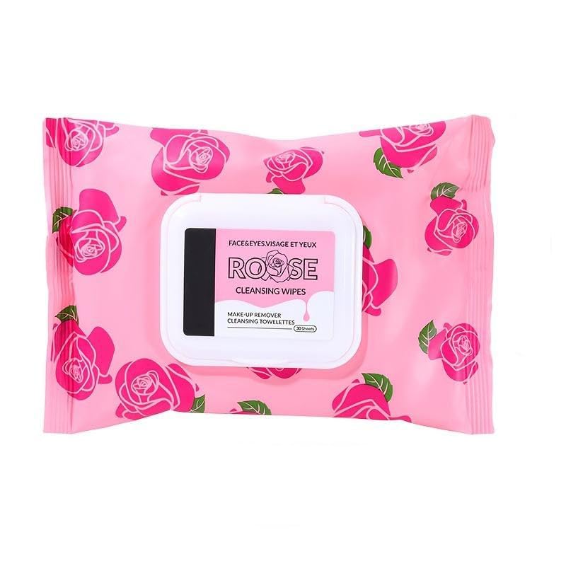 Rose Makeup Remover Cleansing Wipes, Face and Eyes, Non-Woven Fabric, Alcohol Free, 25 Count, 30 Pieces-image-49