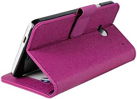 HTC One Case, Abacus24-7 HTC One Wallet Case [Book Fold] Leather HTC One M7 Cover [Flip Cover] with Foldable Stand, Pockets for ID, Credit Cards - Purple Flip Case for HTC One M7