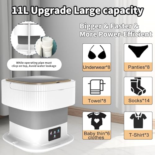 Exrp Foldable Mini Washer and Dryer Washer Machine,Cleaning Small Washer, Laundry Machine 3M Deep Cleaning for Baby Clothe, Underwear, Socks, RV Gray