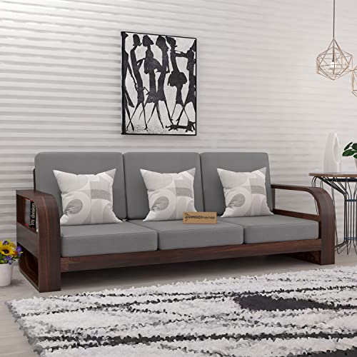 Image of Wooden 3 Seater Sofa Set for Living Room|Three Seater Sofa for Office & Lounge|3-Person Sofa Sets for Home|Sheesham Wood (Walnut Finish)