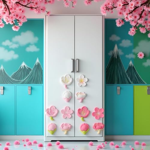 12 imanes decorativos 3D de flor sakura rosa set miniatura 6