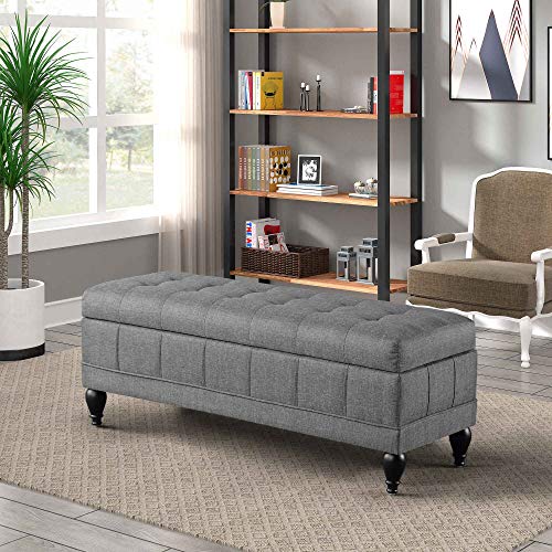 YUIOP 42 Inch Storage Ottoman Bench Flip Top Upholstered Tufted Long Bench Rectangular Foot Stool Bench with Storage for Bedroom Living Room Entryway Solid Wood Legs