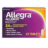 Allegra Adult 24HR Non-Drowsy Antihistamine, 15 Tablets, Fast-acting Allergy Symptom Relief, 180 mg