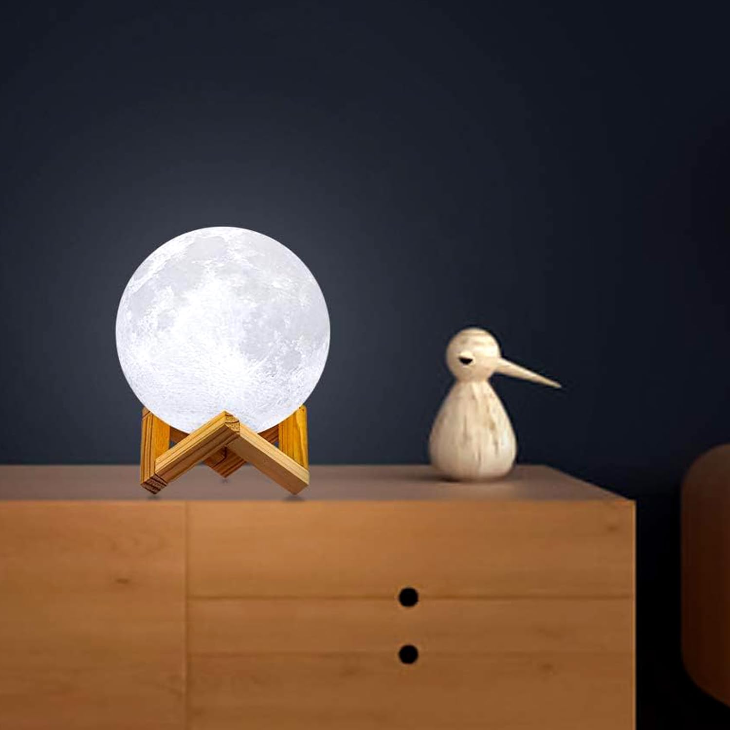 Kuber Industries 3D Moon Lamp | 7 Color Changing Moon Lamp | Chargeable Night Lamp | Home Decoration Lamp | 15 cm | White