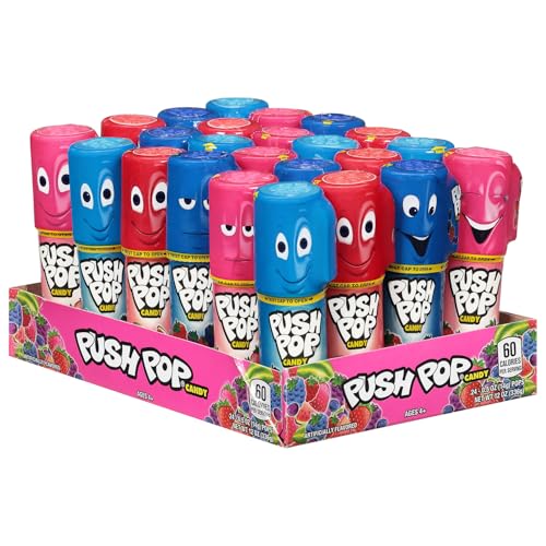 Push Pop Candy Lollipops - Individually Wrapped Variety Candy Party Pack - 24 Count Lollipops in Assorted Fruity Flavors - Fun Candy for Gifts, Celebrations, Party Favors, Gift Baskets, & Birthdays