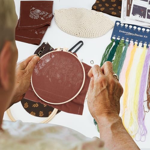 Image of FREEBLOSS 10.6x5.5'' Embroidery Bucket Bag Flower Style Embroidery Kit with Instruction Cotton Embroidery Starter Kit for Beginners Adults