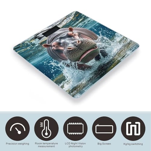 Báscula de baño digital Diving Hippo de vidrio templado miniatura 3