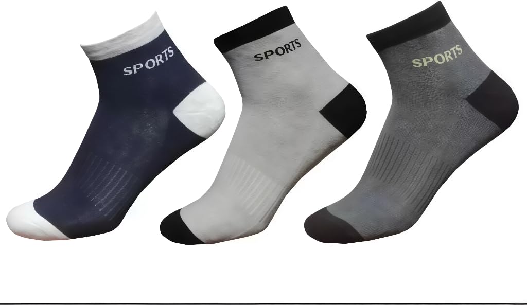 Sports Athletic Ankle Socks, Moisture Wicking, Navy Blue Grey White, multi colour 3 Pack-image-6