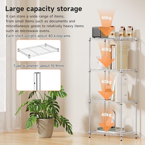 IZEUK 4 Tier Metal Wire Shelf Unit, Chrome Storage Rack Organizer for Kitchen, Bedroom, Living Room or Laundry Room, 17.7 W x 11.8 D x 41.9 H