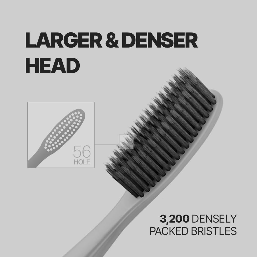 WANGTA Mini Black – Spazzolino da denti con infuso di carbone duro, testa da 3,5 cm, 3.200 setole per soppressione batterica e pulizia solida, prodotto in Corea per l'igiene orale premium (confezione