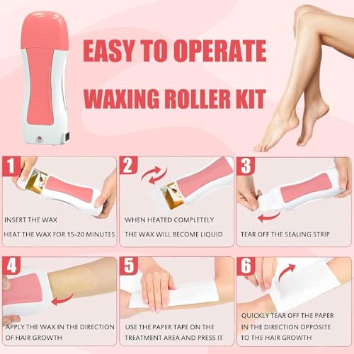 Image of Hair Removal Wax Kit Wax Heater Machine Roll on Hair Removal Wax Kit Wax Heater machine,Refill Cartridge Strips With Wipes Waxing kit for Women Waxkit (wax Roller Heater Machine Combo)