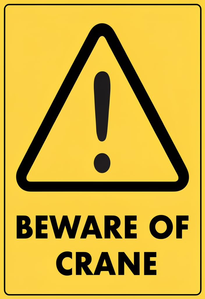 peiyeety Beware of Crane Warning Tin Sign 12x8 Inch, Yellow Industrial Safety Metal Wall Decor Plaque for Construction Site, Workshop, Garage, Warehouse, Jobsite Notice Sign Gift