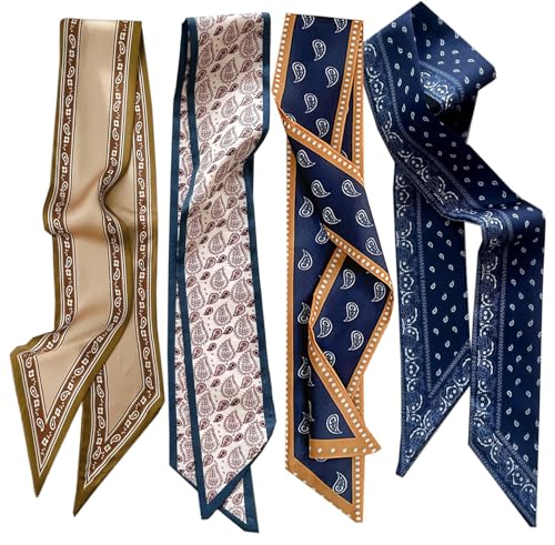 IHLOOTD Pañuelo Estrecho y Largo, 4 Piezas Bufanda Bolso, Pañuelo de Saten para El Pelo, Pañuelo Saten Cuello, Accesorios para El Cabello, Accesorios para Bolsos (B)