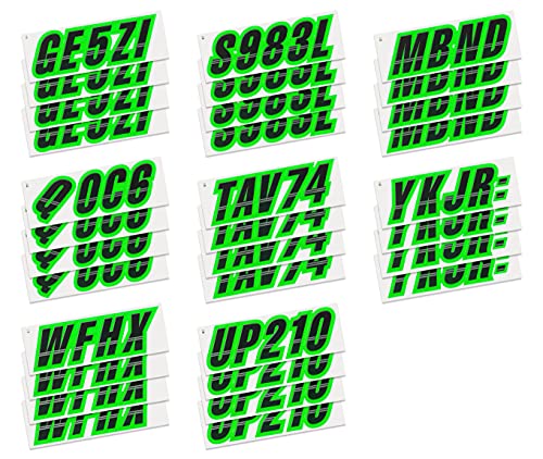 Image of STIFFIE Techtron Black /Electric Green 3 inch Boat & PWC Registration Decals • Numbers Letters Stickers